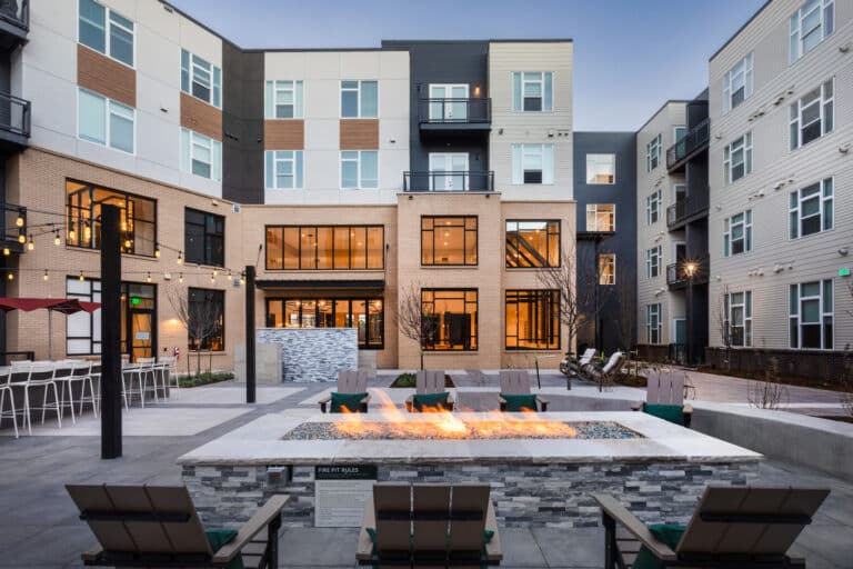 Our luxury apartments in Littleton, CO outdoor firepit.