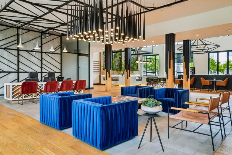 Olivine Apartments in Littleton, CO luxury leasing office lounge.
